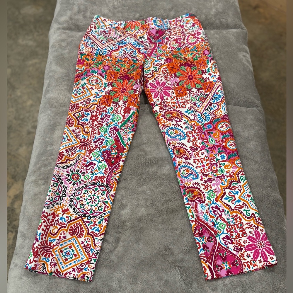 RALPH LAUREN WOMENS PAISLEY SIDE ZIP PANTS WITH SLIT ANKLE SIZE 6P